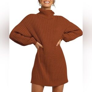 💋Oversized Sweater Turtleneck Batwing Long Sleeve Ribbed Dress